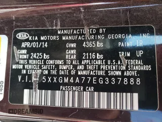 2014 Kia Optima LX with VIN 5XXGM4A77EG337888, listed as a Copart auction lot 60533632 with 86,740 mi miles and Salvage Title. Bid and sale history available at carsss.com. Image 10.
