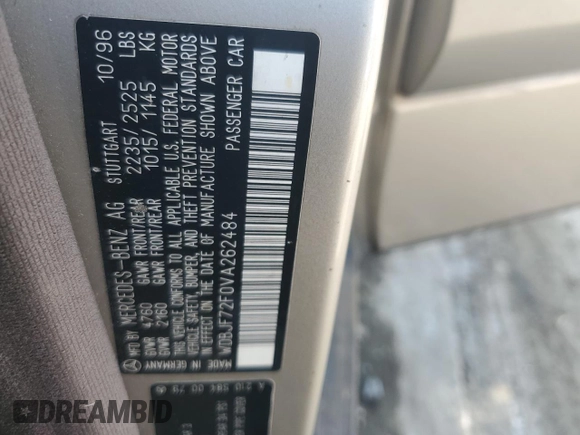 1997 Mercedes-Benz E 320 with VIN WDBJF72F0VA262484, listed as a Copart auction lot 54346945 with 145,352 mi miles and Salvage Title. Bid and sale history available at DreamBid. Image 12.
