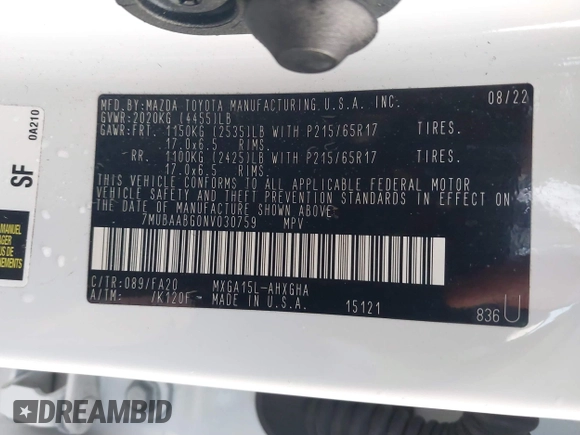 2022 Toyota Corolla Cross LE z VIN 7MUBAABG0NV030759, wystawiony jako IAAI lot #41821277 z przebiegiem 16 044 mil mil oraz . Historia ofert i sprzedaży dostępna na DreamBid. Obrazek 9.
