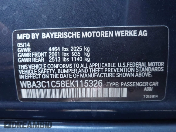 2014 BMW 3 Series 328i z VIN WBA3C1C58EK115326, wystawiony jako IAAI lot #42403532 z przebiegiem 135 348 mil mil oraz . Historia ofert i sprzedaży dostępna na DreamBid. Obrazek 9.
