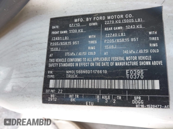 2013 Ford Transit Connect XLT with VIN NM0LS6BN6DT176619, listed as a IAAI auction lot 41844156 with 220,133 mi miles and . Bid and sale history available at DreamBid. Image 8.