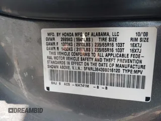 2009 Honda Odyssey EX с VIN 5FNRL38439B016120, выставлен на аукционе IAAI как лот 42394180 с пробегом 173 411 миль миль и . История ставок и продаж доступна на DreamBid. Изображение 9.