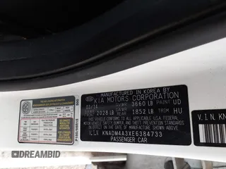 2014 Kia Rio LX with VIN KNADM4A3XE6384733, listed as a IAAI auction lot 42196921 with 153,084 mi miles and . Bid and sale history available at DreamBid. Image 9.