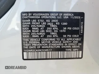 2024 Volkswagen Atlas SE with VIN 1V2WR2CA5RC536517, listed as a Copart auction lot 63795655 with 37,003 mi miles and Clean title. Bid and sale history available at DreamBid. Image 13.