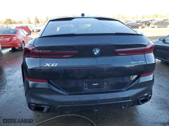 2024 BMW X6 xDrive40i with VIN 5UX33EX08R9S29248, listed as a Copart auction lot 41854745 with 24,676 mi miles and Salvage Title. Bid and sale history available at carsss.com. Image 6.