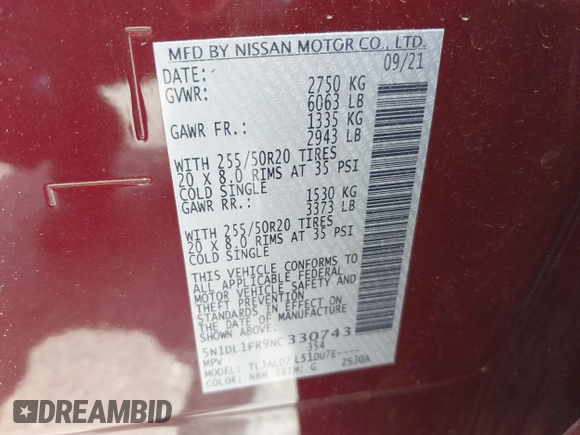 2022 Infiniti QX60 Luxe z VIN 5N1DL1FR9NC330743, wystawiony jako IAAI lot #42456589 z przebiegiem 17 780 mil mil oraz . Historia ofert i sprzedaży dostępna na DreamBid. Obrazek 9.