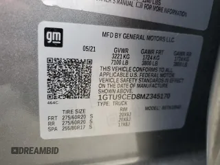 2021 GMC Sierra 1500 Elevation with VIN 1GTU9CED8MZ345170, listed as a Copart auction lot 44020005 with 45,566 mi miles and Clean Title. Bid and sale history available at DreamBid. Image 12.