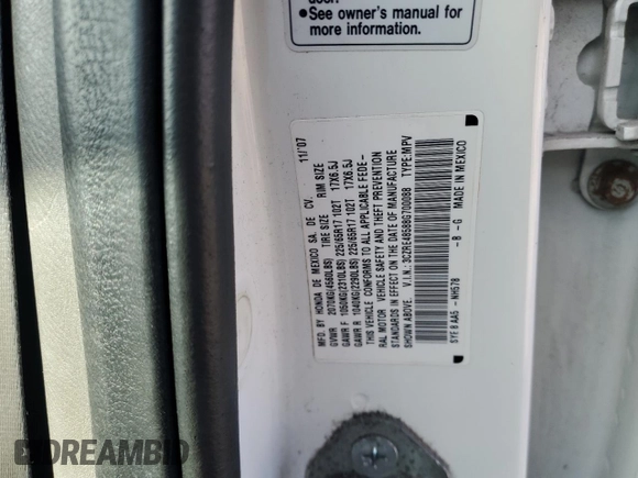 2008 Honda CR-V EX with VIN 3CZRE48588G700088, listed as a Copart auction lot 45299255 with 214,306 mi miles and Salvage Title. Bid and sale history available at DreamBid. Image 13.