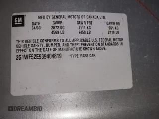 2003 Chevrolet Impala with VIN 2G1WF52E939404819, listed as a IAAI auction lot 42100795 with 51,403 mi miles and . Bid and sale history available at DreamBid. Image 9.