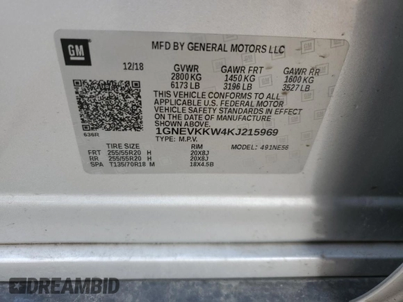 2019 Chevrolet Traverse Premier z VIN 1GNEVKKW4KJ215969, wystawiony jako Copart lot #52996585 z przebiegiem 65 894 mil mil oraz Szkoda całkowita • Salvage title. Historia ofert i sprzedaży dostępna na DreamBid. Obrazek 13.