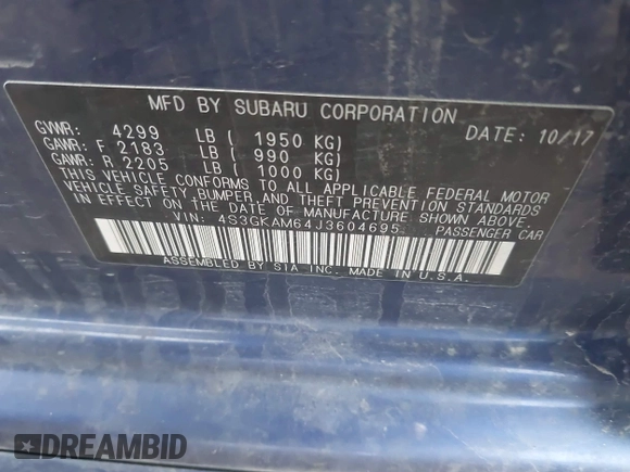 2018 Subaru Impreza Special Sports with VIN 4S3GKAM64J3604695, listed as a IAAI auction lot 41169750 with 111,419 mi miles and . Bid and sale history available at DreamBid. Image 9.