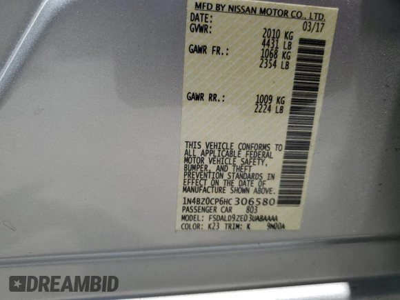2017 Nissan LEAF SV z VIN 1N4BZ0CP6HC306580, wystawiony jako Copart lot #57180815 z przebiegiem 41 896 mil mil oraz Szkoda całkowita • Salvage title. Historia ofert i sprzedaży dostępna na DreamBid. Obrazek 12.
