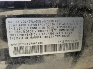 2007 Volkswagen Passat with VIN WVWJK73CX7P065789, listed as a Copart auction lot 56332135 with 137,400 mi miles and Salvage title. Bid and sale history available at DreamBid. Image 12.