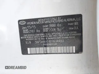 2015 Hyundai Elantra SE with VIN 5NPDH4AE4FH634483, listed as a IAAI auction lot 40779391 with 176,439 mi miles and . Bid and sale history available at DreamBid. Image 9.