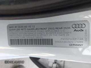 2012 Audi A6 2.0T Premium with VIN WAUCFAFC5CN121999, listed as a IAAI auction lot 41934695 with 90,660 mi miles. Bid and sale history available at carsss.com. Image 9.