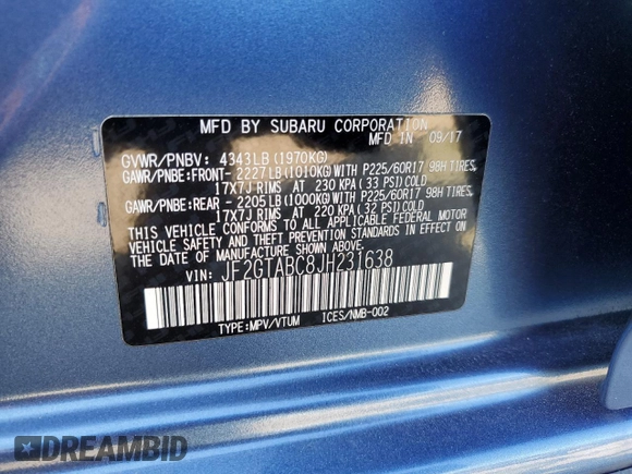 2018 Subaru Crosstrek Premium with VIN JF2GTABC8JH231638, listed as a Copart auction lot 46514855 with Not provided miles and Clean title. Bid and sale history available at DreamBid. Image 13.