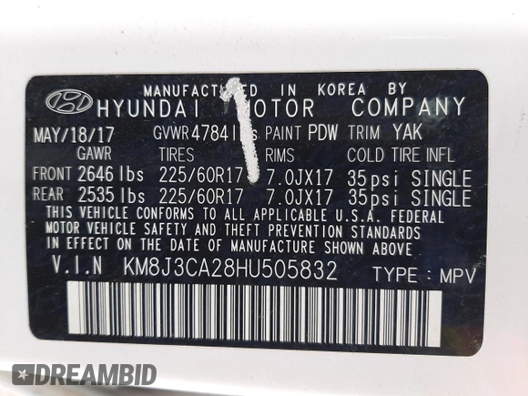 2017 Hyundai Tucson Sport with VIN KM8J3CA28HU505832, listed as a Copart auction lot 50848335 with 70,949 mi miles and Salvage Title. Bid and sale history available at DreamBid. Image 14.