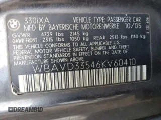 2006 BMW 3 Series 330xi with VIN WBAVD33546KV60410, listed as a Copart auction lot 86078494 with 166,778 mi miles and Salvage Title. Bid and sale history available at carsss.com. Image 13.