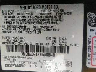 2008 Mercury Milan Premier with VIN 3MEHM081X8R608848, listed as a IAAI auction lot 42804879 with Not provided miles and . Bid and sale history available at DreamBid. Image 9.