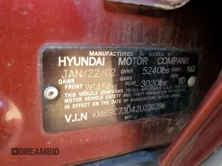 2002 Hyundai Santa Fe GLS with VIN KM8SC73D42U231286, listed as a Copart auction lot 71290624 with 187,534 mi miles and Salvage Title. Bid and sale history available at carsss.com. Image 15.