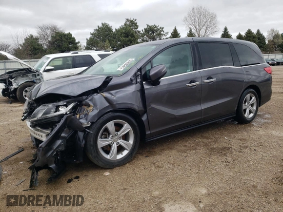 2019 Honda Odyssey EX-L with VIN 5FNRL6H74KB004916, listed as a Copart auction lot 53959205 with 60,100 mi miles and Salvage Title. Bid and sale history available at DreamBid. Image 1.