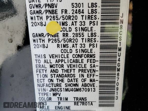 2016 Infiniti QX70 with VIN JN8CS1MU4GM670913, listed as a Copart auction lot 44271595 with 66,151 mi miles and Salvage title. Bid and sale history available at DreamBid. Image 13.