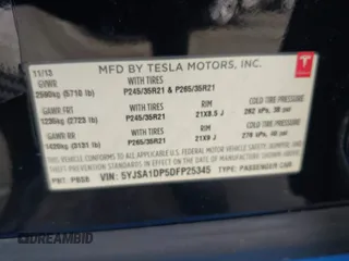 2013 Tesla Model S Performance with VIN 5YJSA1DP5DFP25345, listed as a IAAI auction lot 42288379 with 165,915 mi miles and . Bid and sale history available at DreamBid. Image 9.
