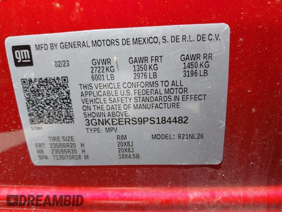 2023 Chevrolet Blazer RS with VIN 3GNKBERS9PS184482, listed as a IAAI auction lot 42246015 with 17,553 mi miles and . Bid and sale history available at DreamBid. Image 9.