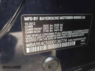2013 BMW 7 Series 740Li with VIN WBAYE4C52DD136774, listed as a Copart auction lot 44769695 with 199,964 mi miles and Clean Title. Bid and sale history available at carsss.com. Image 12.