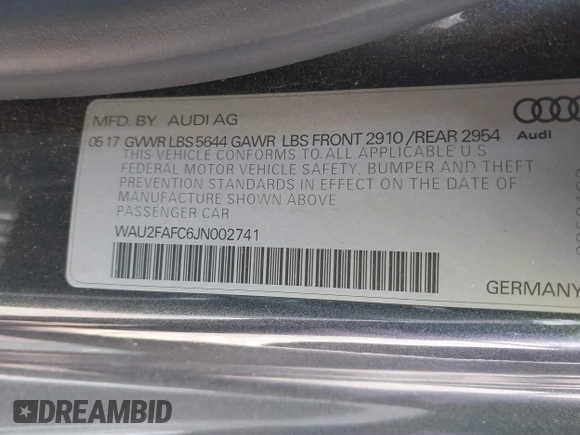 2018 Audi S7 Prestige with VIN WAU2FAFC6JN002741, listed as a IAAI auction lot 41457706 with 70,113 mi miles and . Bid and sale history available at DreamBid. Image 9.