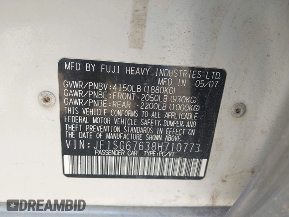 2008 Subaru Forester X L.L. Bean с VIN JF1SG67638H710773, выставлен на аукционе IAAI как лот 42494499 с пробегом 160 905 миль миль и . История ставок и продаж доступна на DreamBid. Изображение 9.