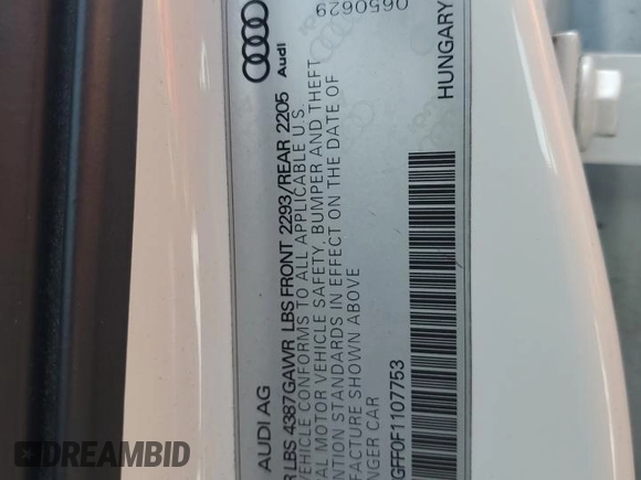 2015 Audi A3 1.8T Premium Plus with VIN WAUCCGFF0F1107753, listed as a Copart auction lot 37010993 with 59,721 mi miles. Bid and sale history available at carsss.com. Image 12.