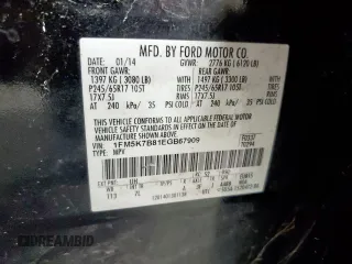2014 Ford Explorer с VIN 1FM5K7B81EGB67909, выставлен на аукционе Copart как лот 58753765 с пробегом 176 816 миль миль и Чистый • Clean title. История ставок и продаж доступна на DreamBid. Изображение 12.