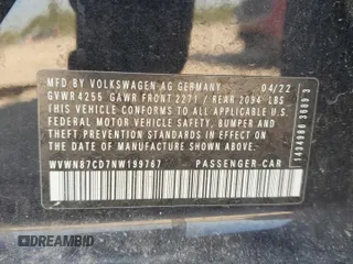 2022 Volkswagen Golf GTI SE with VIN WVWN87CD7NW199767, listed as a Copart auction lot 70205224 with 51,550 mi miles and Salvage Title. Bid and sale history available at carsss.com. Image 14.