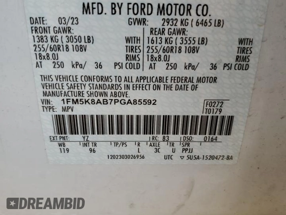 2023 Ford Police Interceptor Utility z VIN 1FM5K8AB7PGA85592, wystawiony jako Copart lot #53760485 z przebiegiem Nie podano mil oraz Szkody całkowita. Historia ofert i sprzedaży dostępna na DreamBid. Obrazek 12.