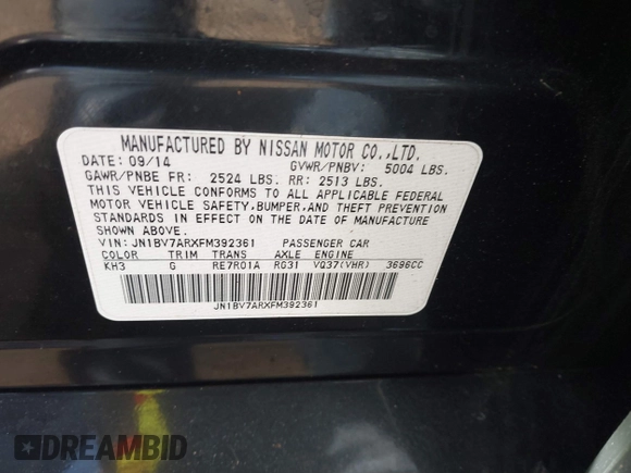 2015 Infiniti Q50 Sport with VIN JN1BV7ARXFM392361, listed as a IAAI auction lot 41771720 with 91,961 mi miles and . Bid and sale history available at DreamBid. Image 9.