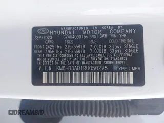 2024 Hyundai Kona SEL z VIN KM8HB3AB1RU050275, wystawiony jako IAAI lot #41888895 z przebiegiem 30 309 mil mil oraz . Historia ofert i sprzedaży dostępna na DreamBid. Obrazek 9.