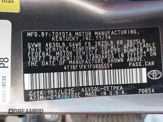 2015 Toyota Camry XLE with VIN 4T1BF1FK1FU895551, listed as a IAAI auction lot 40253286 with 221,273 mi miles and . Bid and sale history available at DreamBid. Image 9.