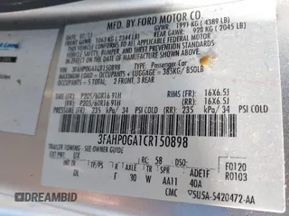 2012 Ford Fusion S with VIN 3FAHP0GA1CR150898, listed as a IAAI auction lot 41753960 with 52,427 mi miles. Bid and sale history available at carsss.com. Image 9.