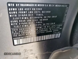 2023 Volkswagen Taos S z VIN 3VVDX7B22PM381573, wystawiony jako Copart lot #50557915 z przebiegiem 19 313 mil mil oraz Szkoda całkowita • Salvage title. Historia ofert i sprzedaży dostępna na DreamBid. Obrazek 15.
