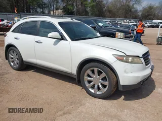 2005 Infiniti FX35 with VIN JNRAS08W35X207956, listed as a IAAI auction lot 41814853 with 163,542 mi miles. Bid and sale history available at carsss.com. Image 1.
