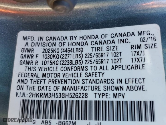 2016 Honda CR-V EX with VIN 2HKRM3H53GH526228, listed as a Copart auction lot 52523585 with 138,662 mi miles and Salvage Title. Bid and sale history available at carsss.com. Image 14.