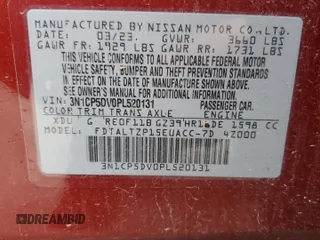 2023 Nissan Kicks SR with VIN 3N1CP5DV0PL520131, listed as a Copart auction lot 80838834 with Not Provided miles and Salvage Title. Bid and sale history available at DreamBid. Image 13.