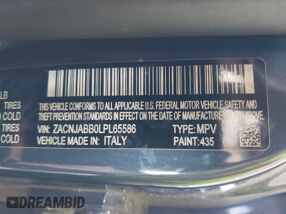 2020 Jeep Renegade Latitude with VIN ZACNJABB0LPL65586, listed as a IAAI auction lot 42347921 with 54,853 mi miles and . Bid and sale history available at DreamBid. Image 9.