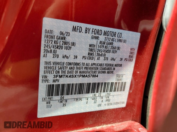 2023 Ford Mustang Mach-E GT with VIN 3FMTK4SX1PMA57884, listed as a Copart auction lot 55690085 with 4,724 mi miles and Salvage Title. Bid and sale history available at DreamBid. Image 13.
