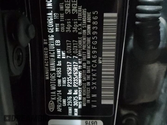 2015 Kia Sorento LX z VIN 5XYKTCA69FG593865, wystawiony jako Copart lot #49466205 z przebiegiem 128 270 mil mil oraz Szkoda całkowita • Salvage title. Historia ofert i sprzedaży dostępna na DreamBid. Obrazek 13.