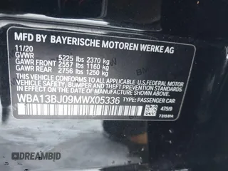 2021 BMW 5 Series 530i xDrive with VIN WBA13BJ09MWX05336, listed as a IAAI auction lot 41349089 with 35,085 mi miles and . Bid and sale history available at DreamBid. Image 9.