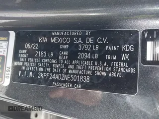 2022 Kia Forte LXS z VIN 3KPF24AD2NE501838, wystawiony jako IAAI lot #41022349 z przebiegiem 37 375 mil mil oraz . Historia ofert i sprzedaży dostępna na DreamBid. Obrazek 9.