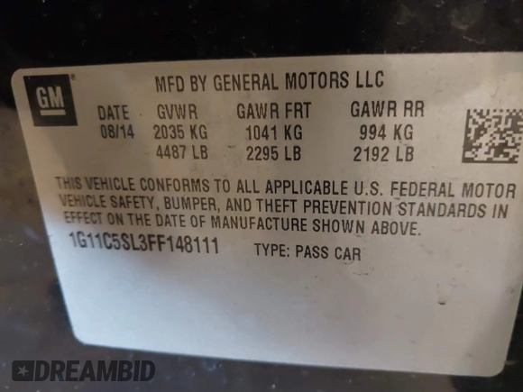 2015 Chevrolet Malibu LT with VIN 1G11C5SL3FF148111, listed as a IAAI auction lot 41743073 with 133,649 mi miles and . Bid and sale history available at DreamBid. Image 9.