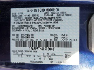 2020 Ford Mustang EcoBoost with VIN 1FA6P8TH6L5130481, listed as a Copart auction lot 47137745 with 56,408 mi miles and Salvage Title. Bid and sale history available at carsss.com. Image 14.